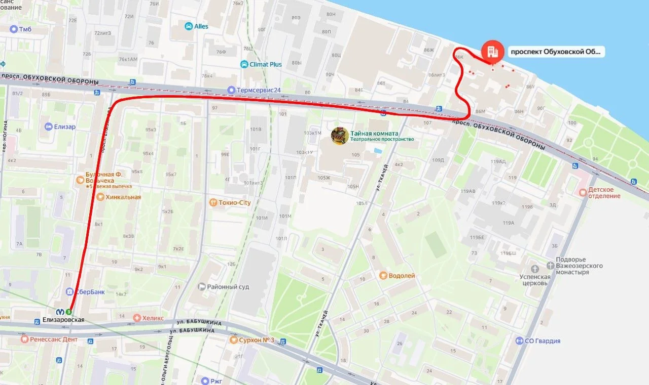 Схема прохода к офису от метро Елизаровская